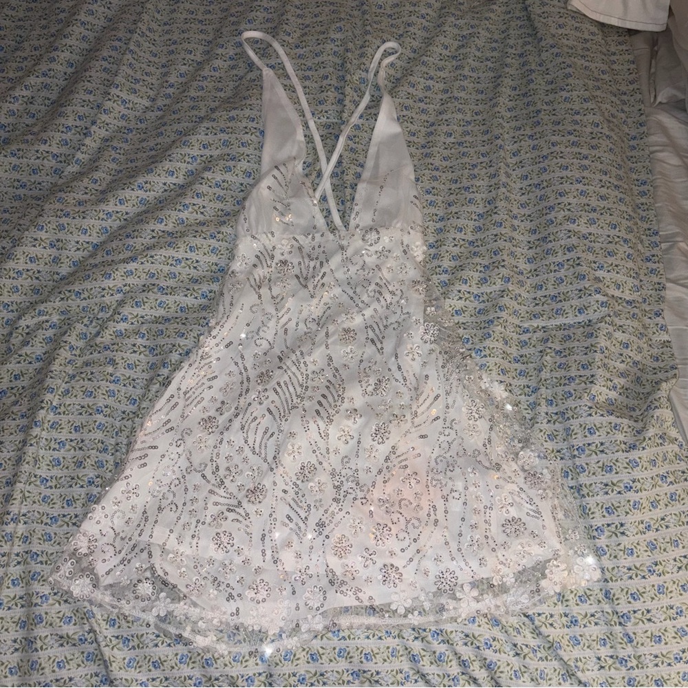 White Sequin Embellished Slip Dress